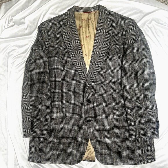 Vintage Jos A Bank Glen Plaid Camel Hair Blazer 46R Quiet Luxury Tradcore - Picture 6 of 11